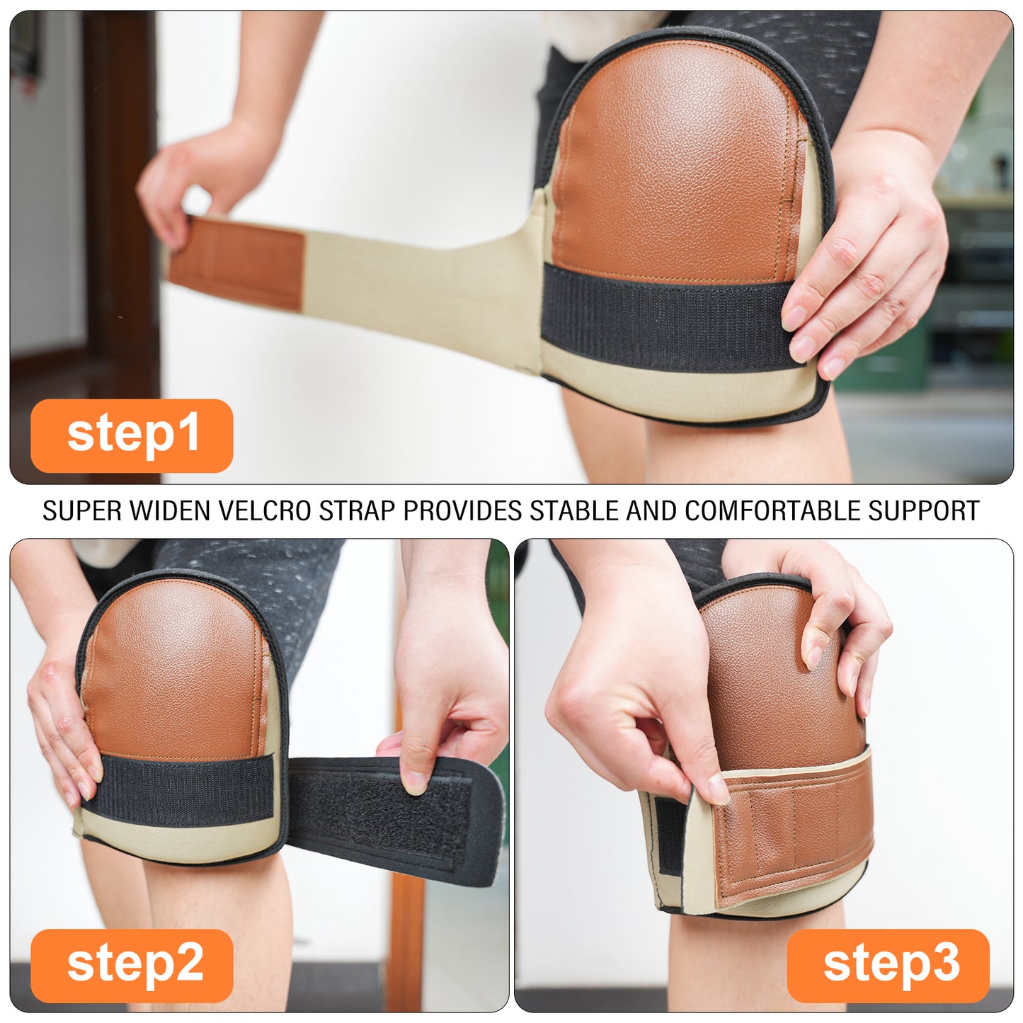 Safety Knee Pads for Work Super Soft Leather Knee Protector For Construction, Garden, Clean, Floor and Garage, Large Size in Pairs (Dark Khaki)
