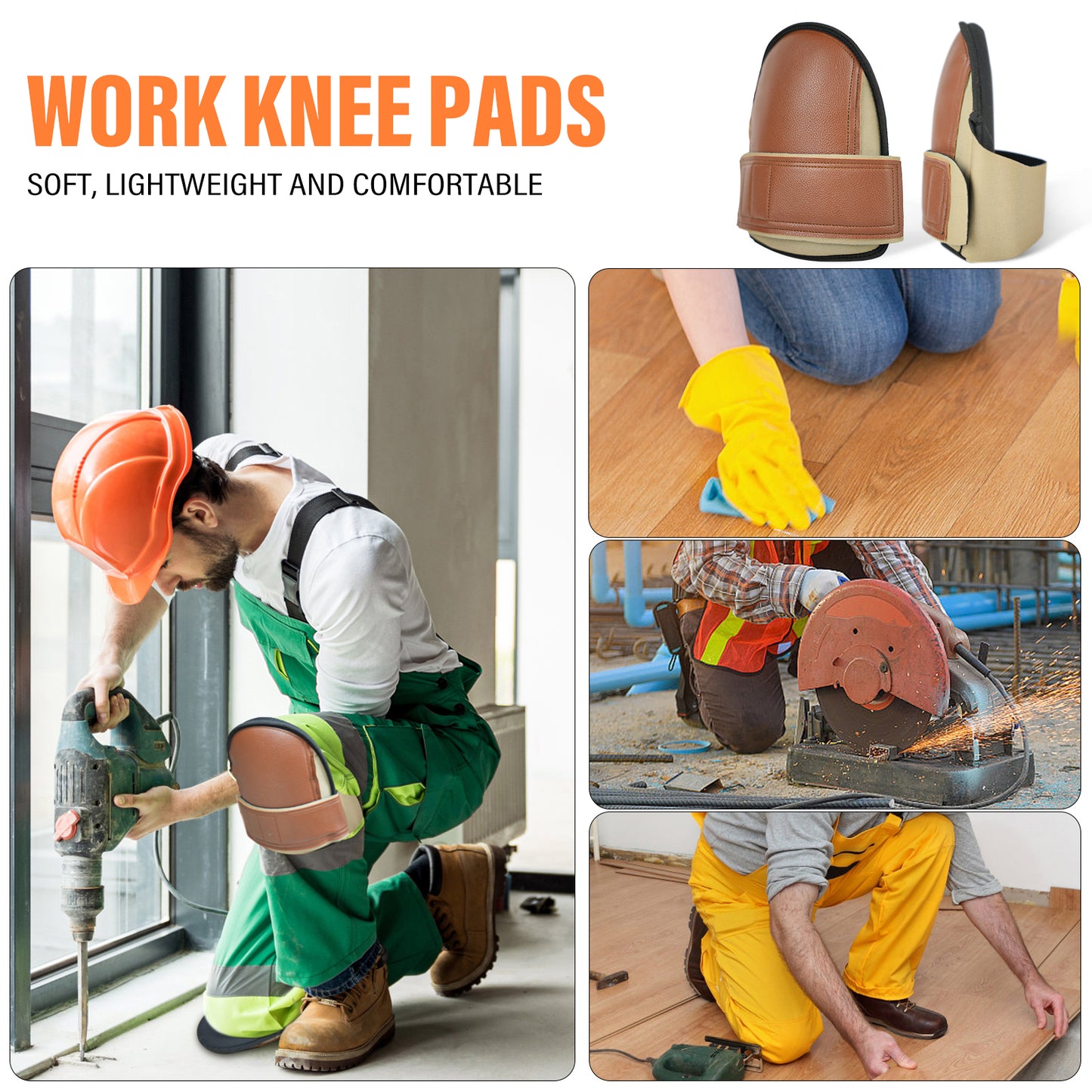 Safety Knee Pads for Work Super Soft Leather Knee Protector For Construction, Garden, Clean, Floor and Garage, Large Size in Pairs (Dark Khaki)