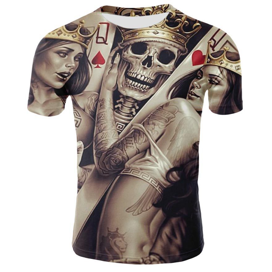 Men's 3D Skull Printed Plus Size Short Sleeve T Shirts - CTHOPER