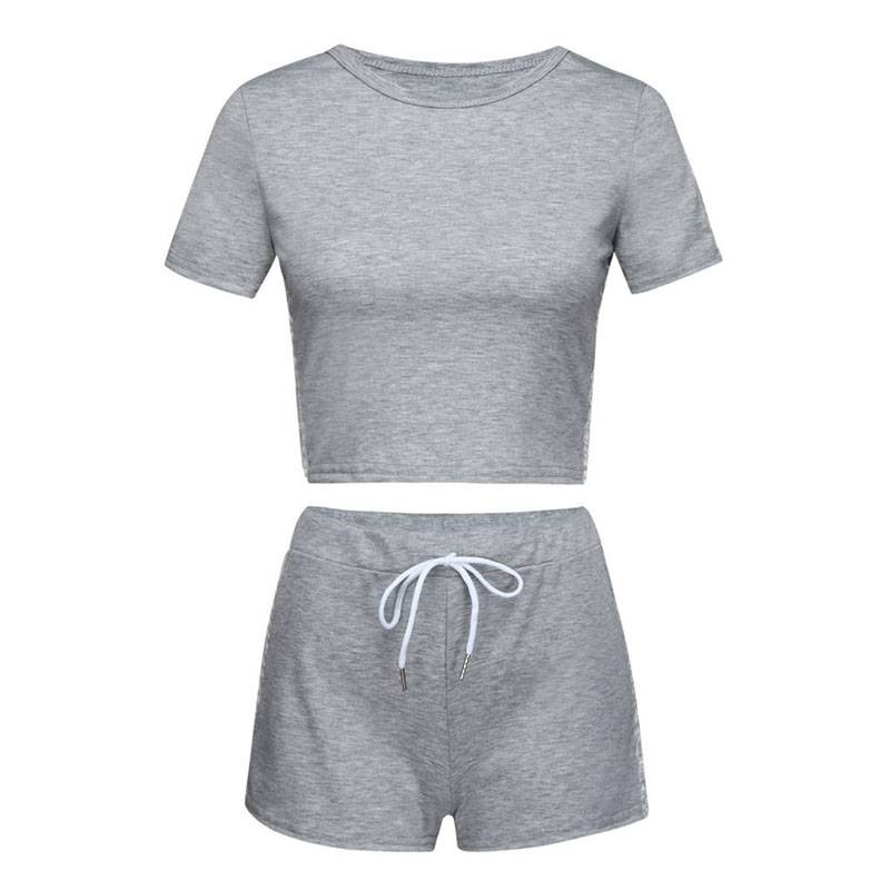 Women's Striped Workout Crop Top and Shorts Set - CTHOPER
