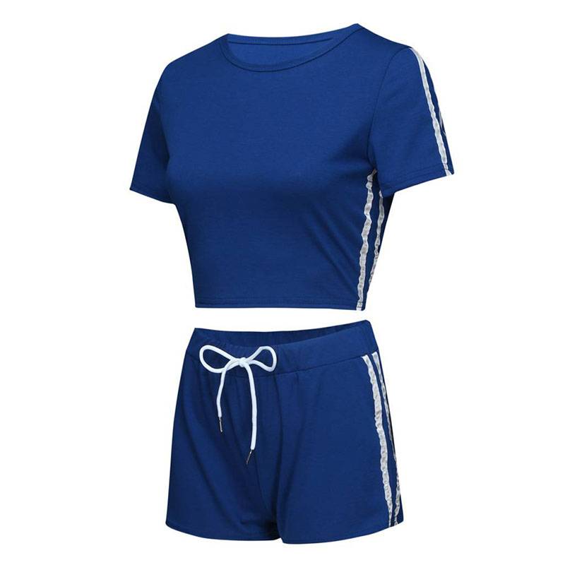 Women's Striped Workout Crop Top and Shorts Set - CTHOPER