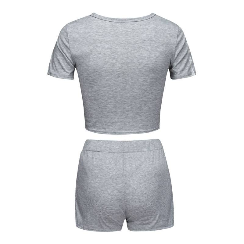 Women's Striped Workout Crop Top and Shorts Set - CTHOPER
