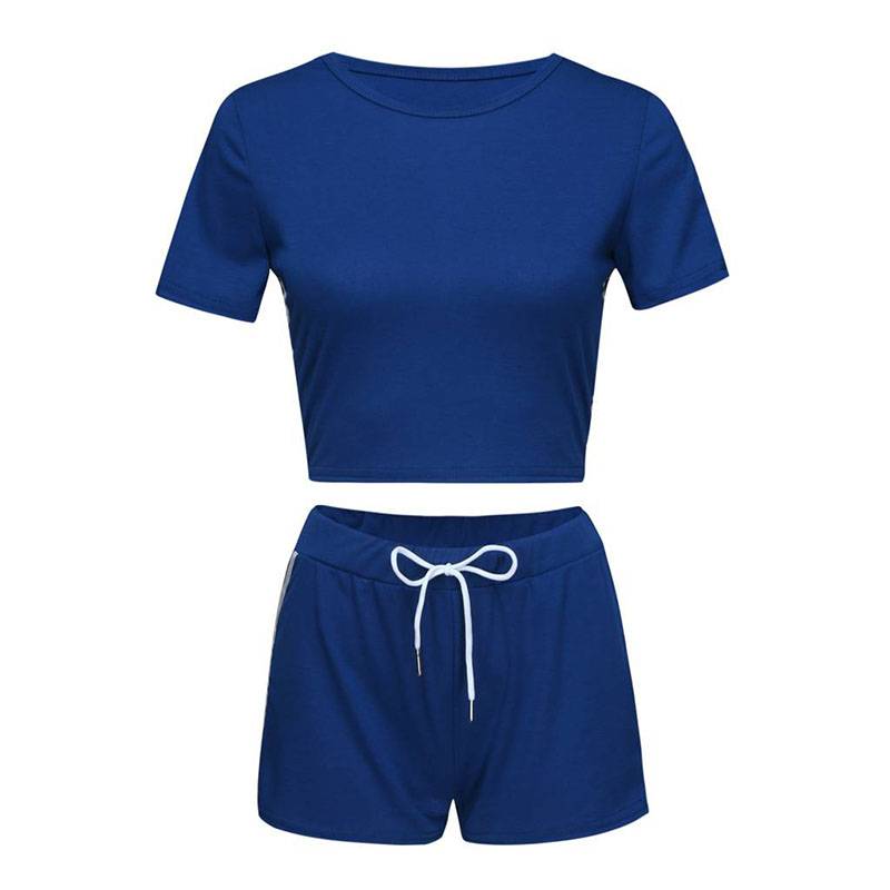 Women's Striped Workout Crop Top and Shorts Set - CTHOPER
