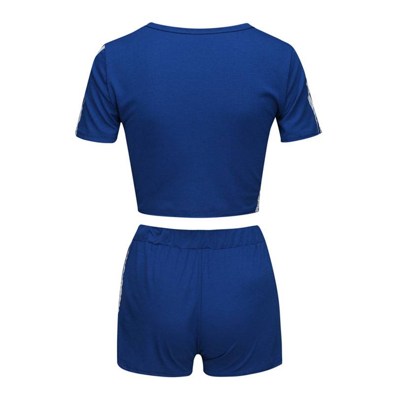 Women's Striped Workout Crop Top and Shorts Set - CTHOPER
