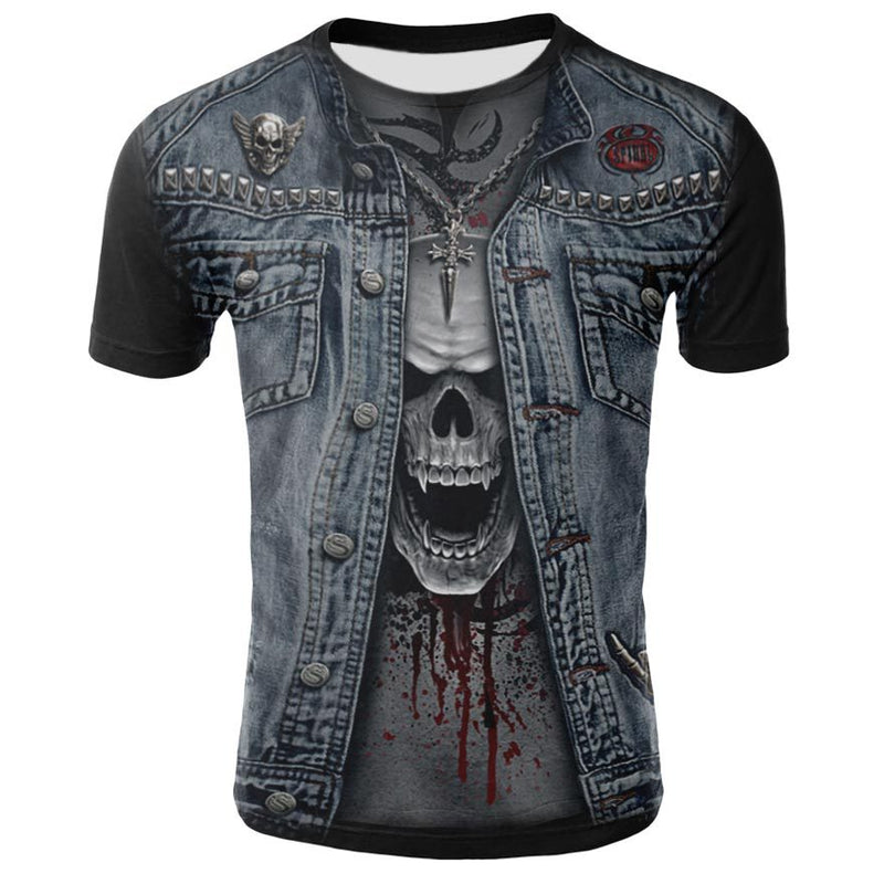 Men's 3D Skull Printed Plus Size Short Sleeve T Shirts - CTHOPER