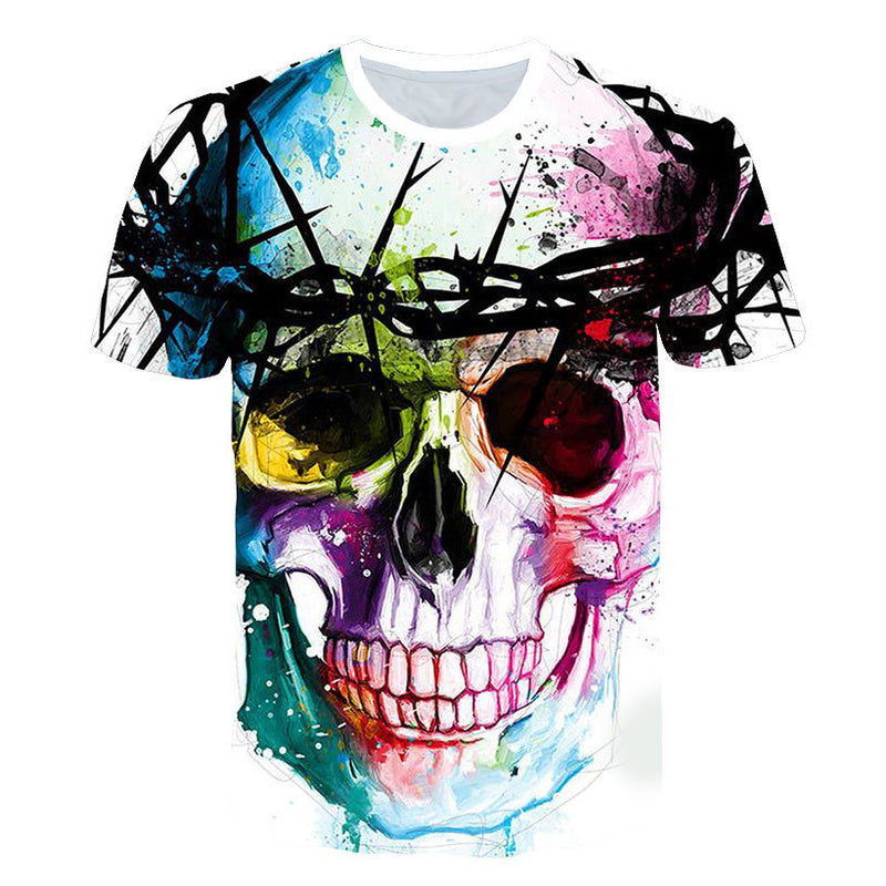 Men's 3D Skull Printed Short Sleeve T Shirts - CTHOPER