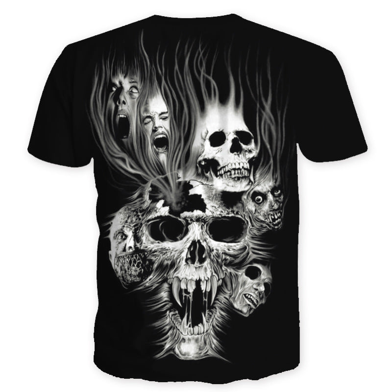 Men's 3D Skull Printed Plus Size Short Sleeve T Shirts - CTHOPER