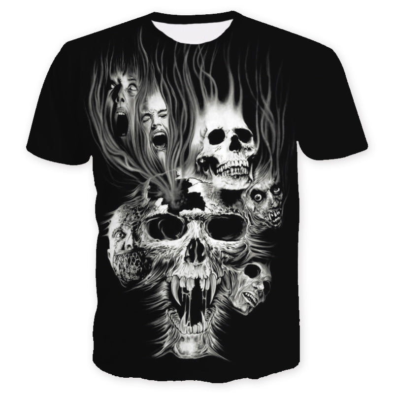 Men's 3D Skull Printed Plus Size Short Sleeve T Shirts - CTHOPER