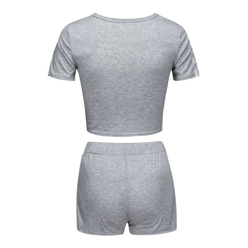 Women's Striped Workout Crop Top  and Shorts Set - CTHOPER