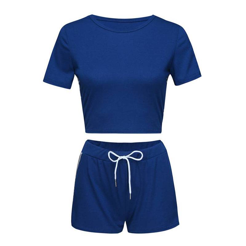 Women's Striped Workout Crop Top  and Shorts Set - CTHOPER