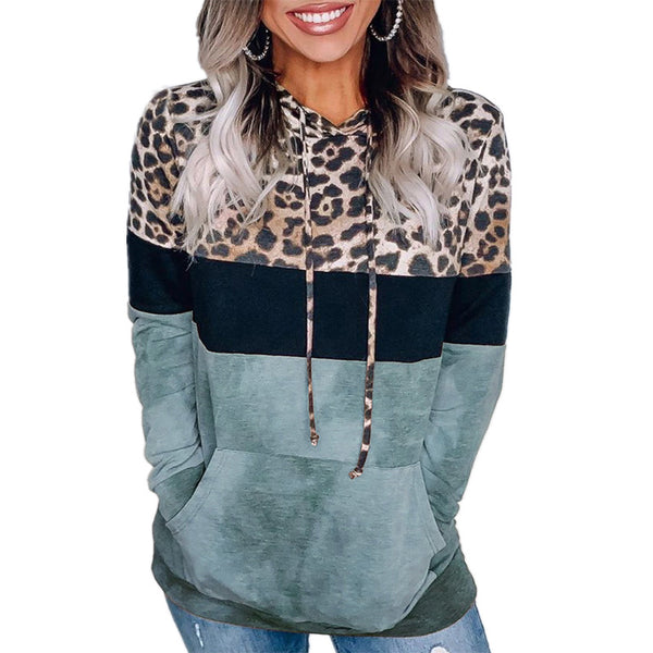 Women's Winter Leopard Hooded Long Sleeve Oversize Sweatshirts & Hoodes Loose Boho Pullover