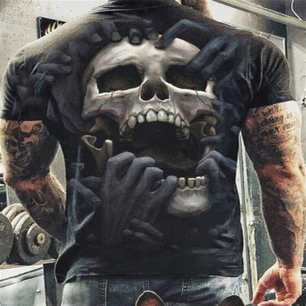 Summer Casual Horror Skull 3D Print O-Neck Short Sleeve Men's Oversized T-Shirt