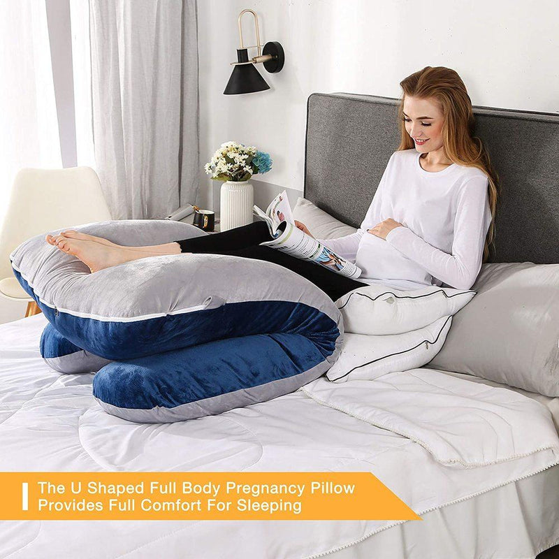 100% Cotton Full Body Pillow for Pregnant Women U Shape Pregnancy Pillow Sleeping Support Maternity Pillow for Side Sleepers