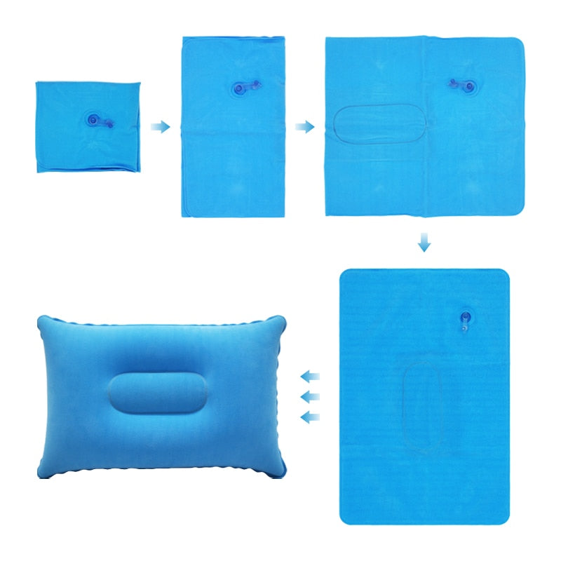 Inflatable PVC Nylon Air Pillows Portable Ultralight  Camping Sleep Cushion Travel Hiking Beach Car Plane Head Rest Camp Gears