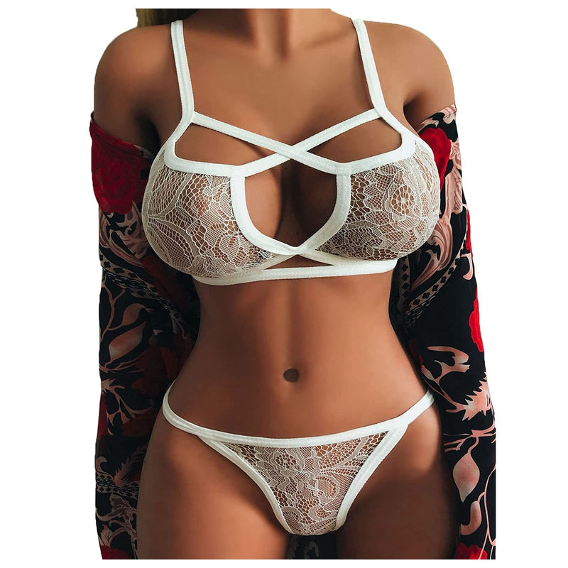 Women's Sexy Bralette Mesh Lingerie Set with Wire-Free Cups - Erotic Bikini Underwear and Porno-Inspired Design