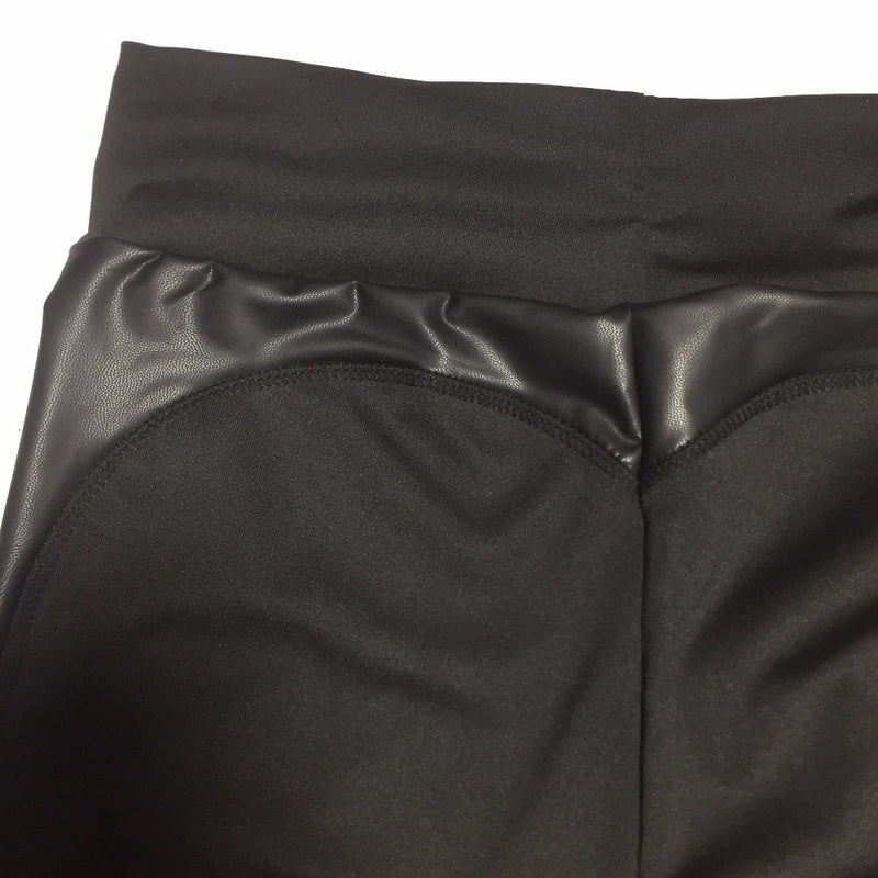 Women PU Leather Black Heart Shape Booty Sport Pants - CTHOPER