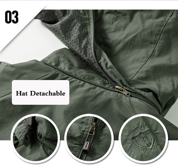 Men's Thin Overcoat Army Tactics Windbreaker Waterproof Breathable Hooded Jacket - CTHOPER