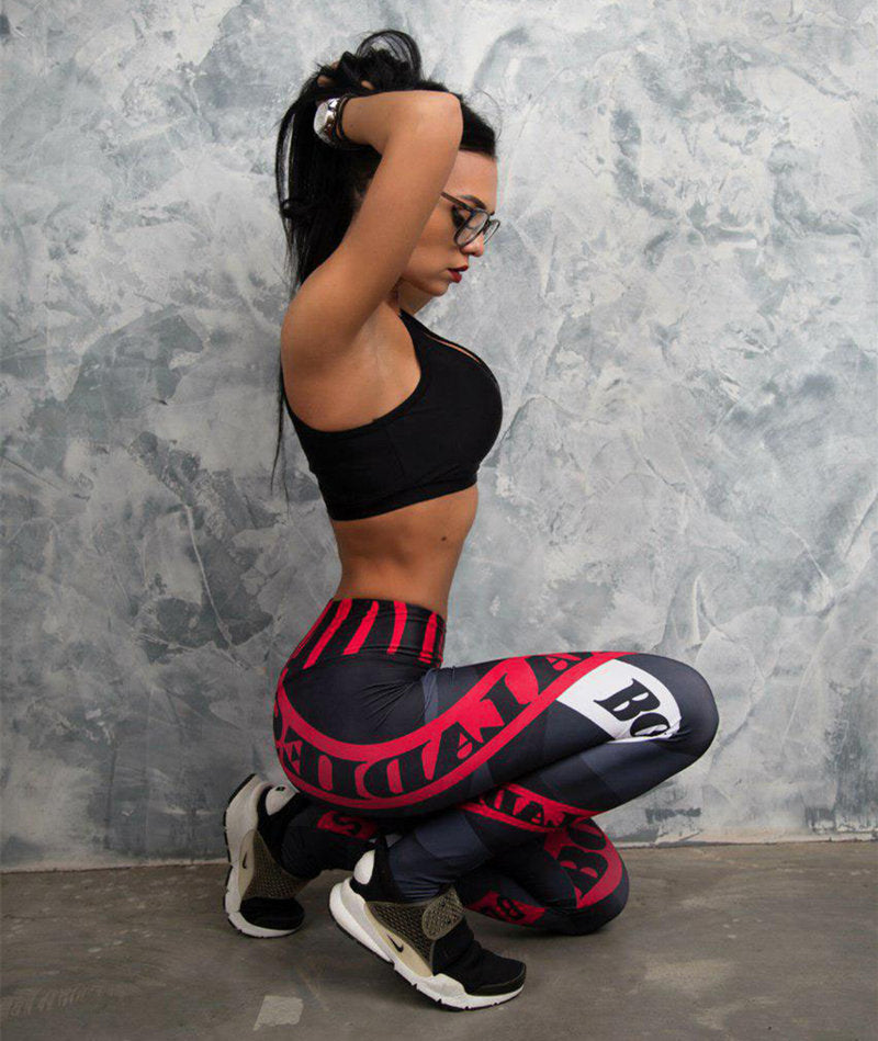 Women Compression Elastic Gym Fitness Sport Printed Leggings - CTHOPER