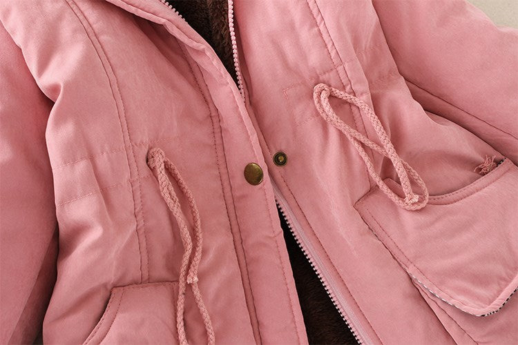 2019 Women's Winter Hooded Fur Collar Waist And Velvet Thick Warm Long Cotton Jacket Coat - CTHOPER