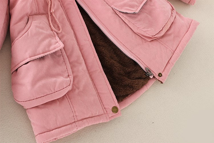 2019 Women's Winter Hooded Fur Collar Waist And Velvet Thick Warm Long Cotton Jacket Coat - CTHOPER