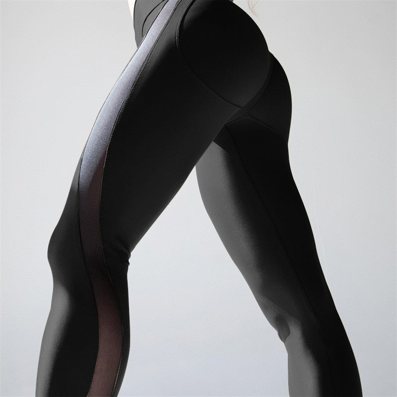 Women Sexy Stitching Breathable Push Up Transparent Gym Booty Scrunch Yoga Leggings - CTHOPER