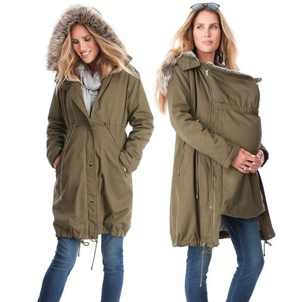 Long Keep Warm Kangaroo Maternity Jacket - CTHOPER