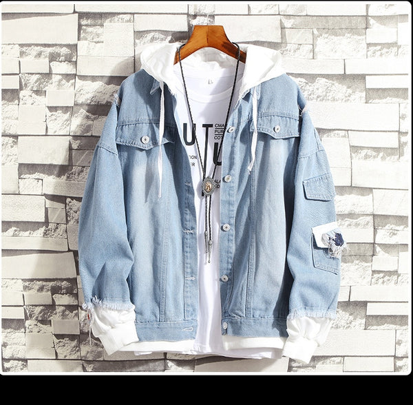 Men's Retro Hip Hop Denim Bomber Jacket - CTHOPER