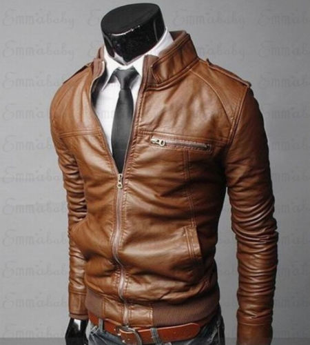 Men Zipper PU Leather Biker Slim Fit Motorcycle Jackets - CTHOPER