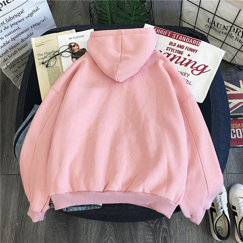 Women Soft Loose Sweet Korean Style Pullover Hooded Leisure Sweatshirts - CTHOPER