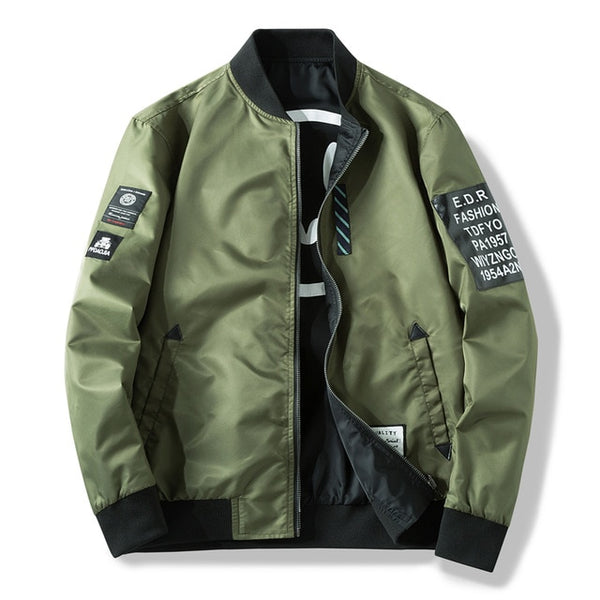 Men Both Side Windbreaker Pilot Bomber Jacket with Patches - CTHOPER
