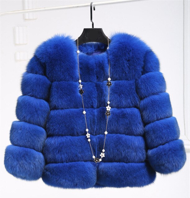 Women Winter Plus Size Faux Fox Fur Overcoat Jacket Coat - CTHOPER
