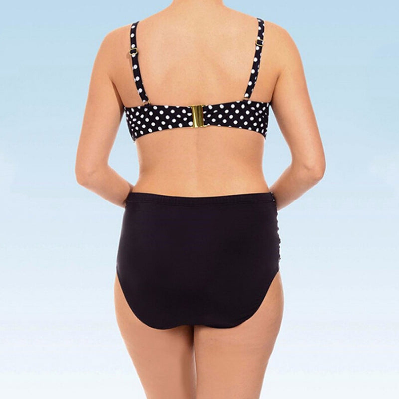 Summer Women Bikini Plus Size Polka Dot Split Swimsuit Set Two Piece Swimwear Beach Suit Black Wild Bikini Talla Grande#Y1