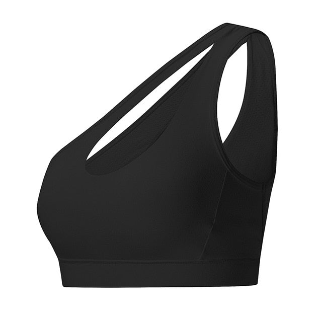 Sexy Women One Shoulder Solid Push Up Fitness Yoga Sports Bra - CTHOPER