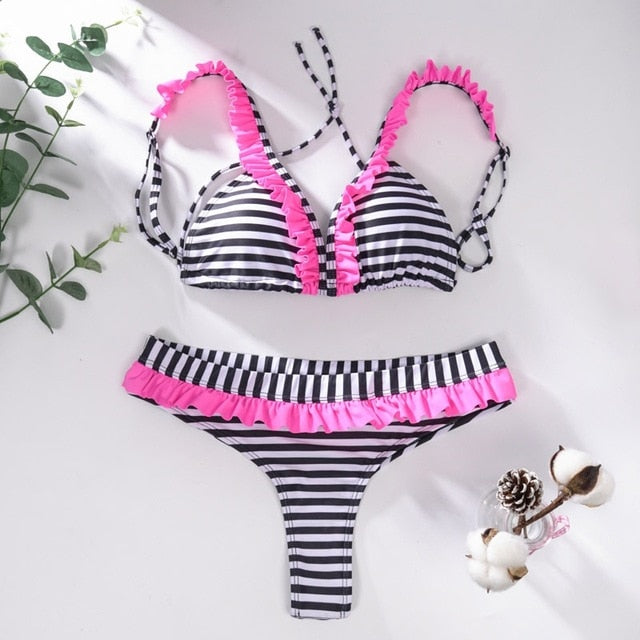 Sexy Swimwear Women 2021 Bikini String Swimming Suit For Women Bathing Suit Micro Folds Hight Cut Monokini One Piece Suit - CTHOPER