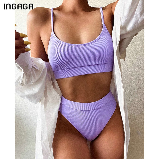 Dihope High Waist Bikinis Swimsuits Push Up Swimwear Women Strap Bathing Suit Women Solid Biquini 2021 New Beachwear Bikini Set