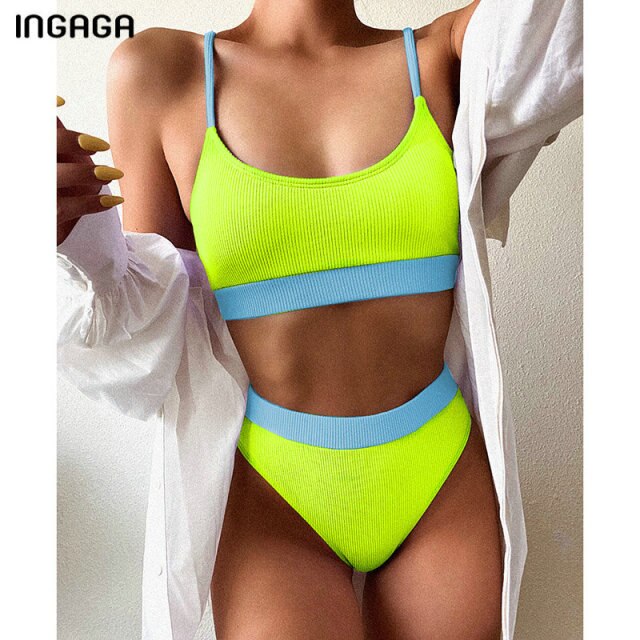 Dihope High Waist Bikinis Swimsuits Push Up Swimwear Women Strap Bathing Suit Women Solid Biquini 2021 New Beachwear Bikini Set