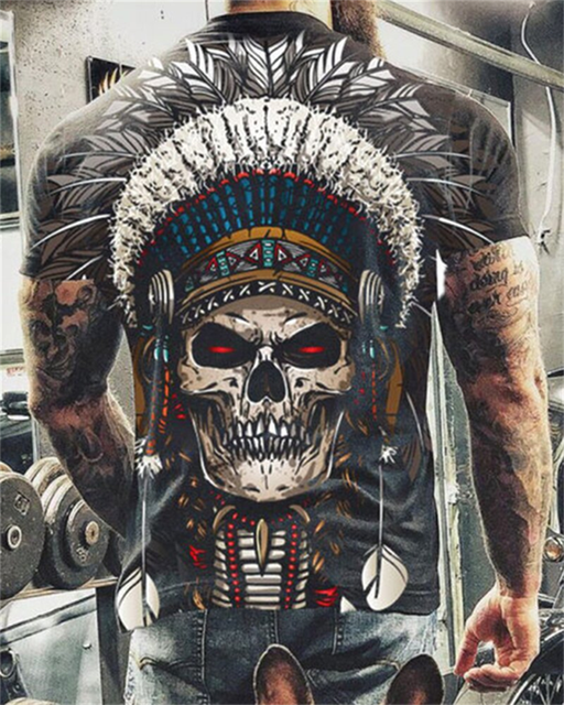 Summer Casual Horror Skull 3D Print O-Neck Short Sleeve Men's Oversized T-Shirt