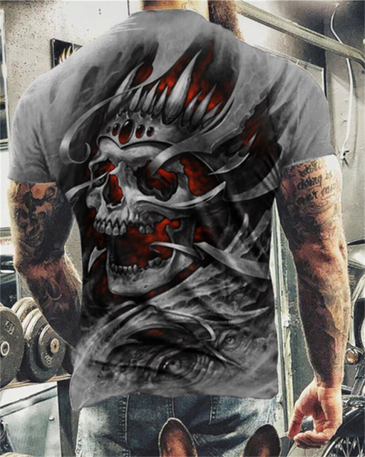 Summer Casual Horror Skull 3D Print O-Neck Short Sleeve Men's Oversized T-Shirt