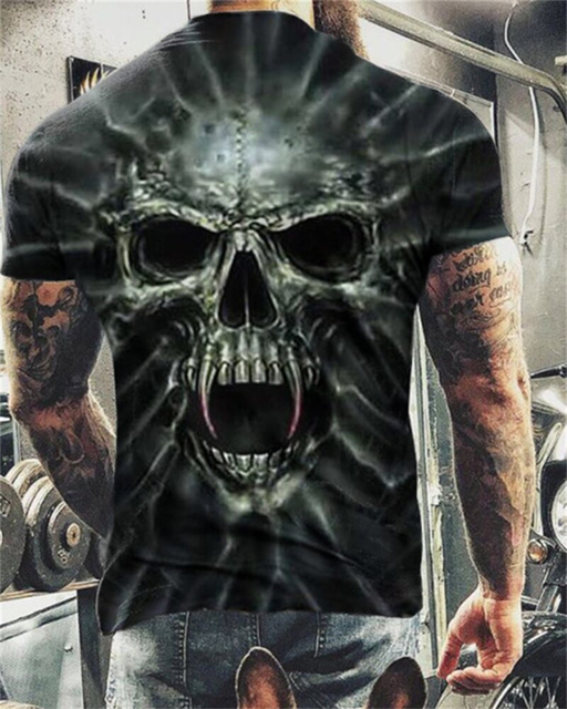 Summer Casual Horror Skull 3D Print O-Neck Short Sleeve Men's Oversized T-Shirt