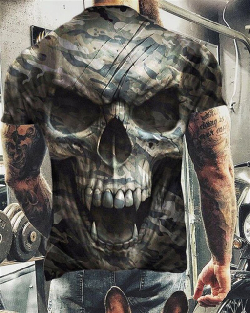 Summer Casual Horror Skull 3D Print O-Neck Short Sleeve Men's Oversized T-Shirt