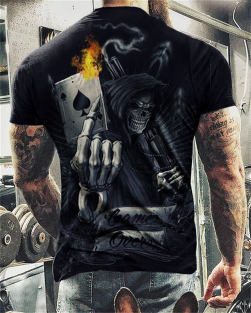 Summer Casual Horror Skull 3D Print O-Neck Short Sleeve Men's Oversized T-Shirt