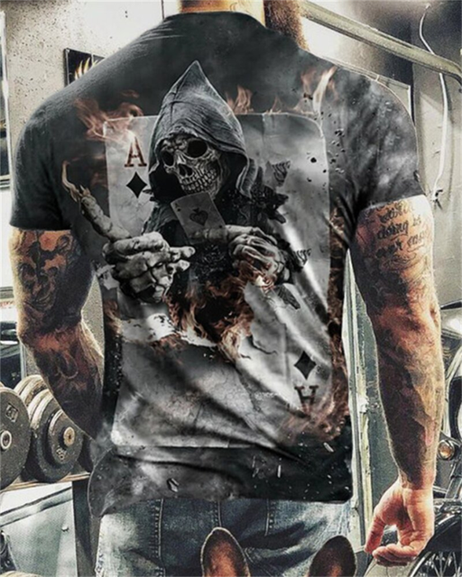 Summer Casual Horror Skull 3D Print O-Neck Short Sleeve Men's Oversized T-Shirt