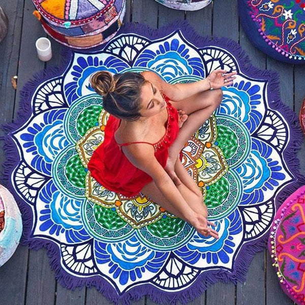 Multifunctional Indian Tapestry With Tassel Lotus Printed Beach Towel - CTHOPER