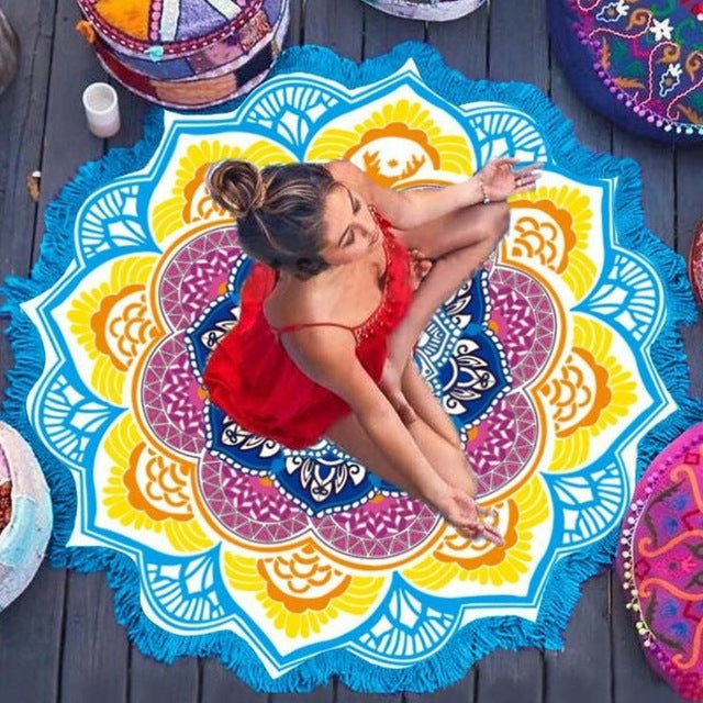 Multifunctional Indian Tapestry With Tassel Lotus Printed Beach Towel - CTHOPER