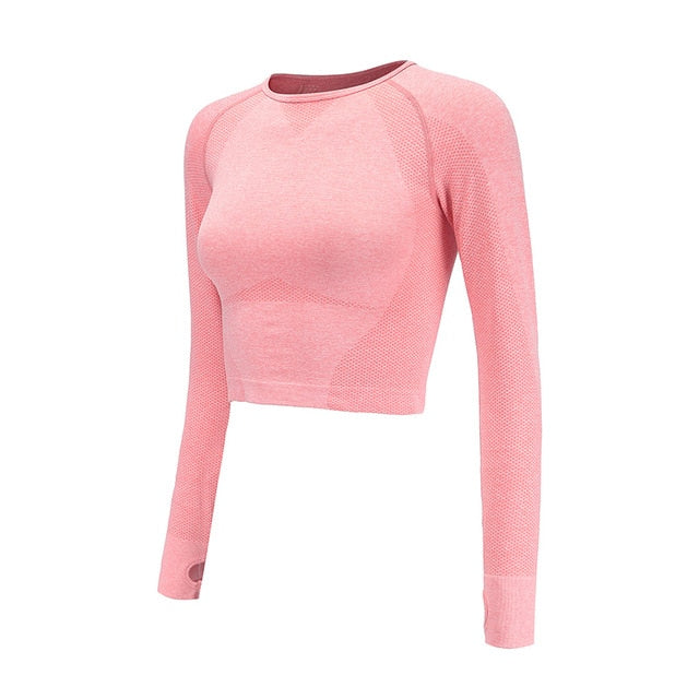 Women's Seamless Long Sleeve Crop Top Yoga Shirts - CTHOPER