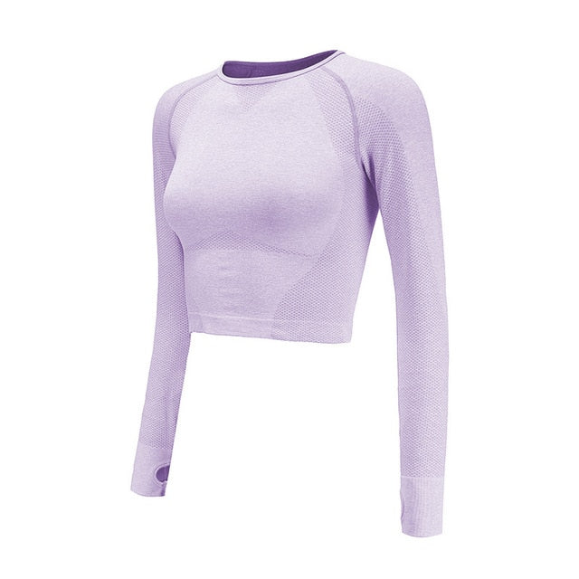 Women's Seamless Long Sleeve Crop Top Yoga Shirts - CTHOPER