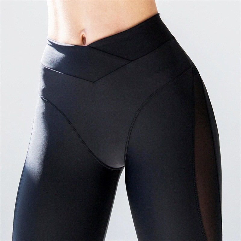 Women Sexy Stitching Breathable Push Up Transparent Gym Booty Scrunch Yoga Leggings - CTHOPER