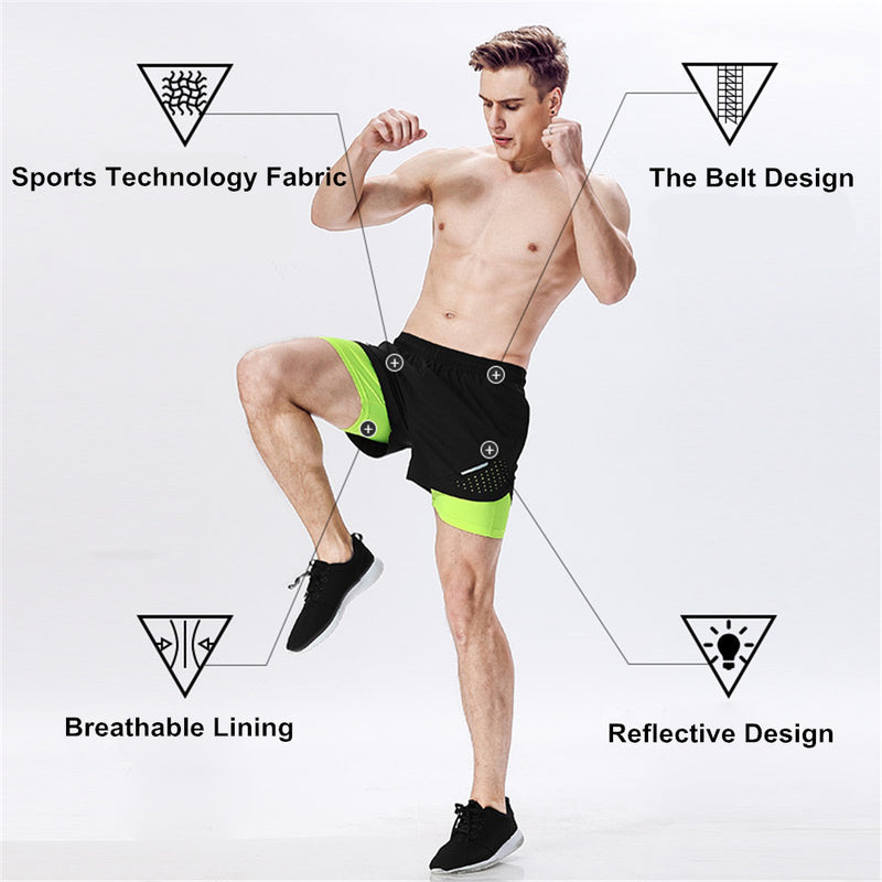 Men's 2 in 1 Training Exercise Basketball Shorts - CTHOPER