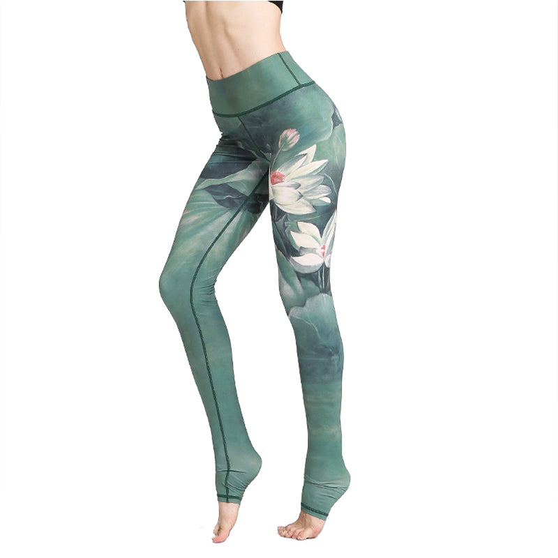 Women's High Waisted Lotus Printed Yoga Pants - CTHOPER