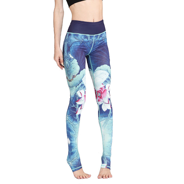 Women's High Waisted Lotus Printed Yoga Pants - CTHOPER